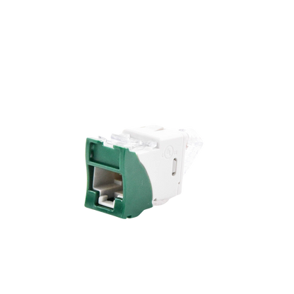 Jack Ultramax Cat6, UTP, Montaje Híbrido en Placa de Pared (Plano y Angulado), Color Verde, Punch Down