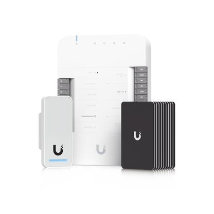 UniFi Access Kit de Inicio Gen 2, Incluye Hub para conexiones, lector NFC y movimiento / 10 tarjetas de acceso / sistema completo para abrir una puerta