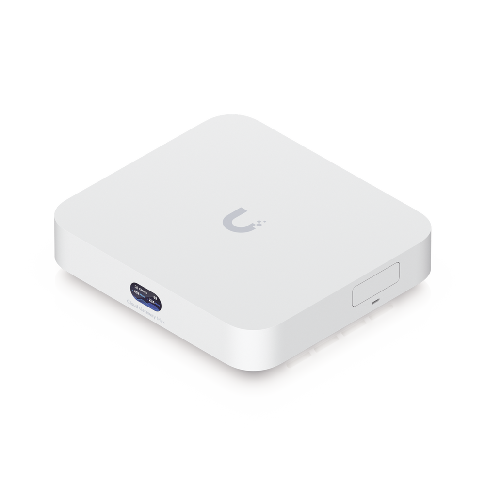 UCG Max Cloud Gateway de 2.5 GbE Compacto con Soporte para hasta 30 Dispositivos UniFi, 300+ Clientes, Enrutamiento IPS de 2.3 Gbps y Almacenamiento 512 GB de Memoria Interna