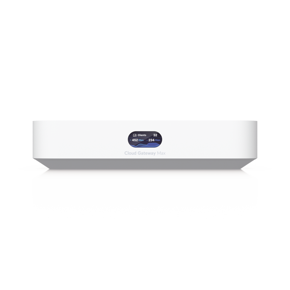 UCG Max Cloud Gateway de 2.5 GbE Compacto con Soporte para hasta 30 Dispositivos UniFi, 300+ Clientes, Enrutamiento IPS de 2.3 Gbps y Almacenamiento 512 GB de Memoria Interna