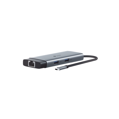 Adaptador HUB 6 en 1, 1 puerto USB-C entrada, 1 puerto HDMI 4K, 1 puerto Ethernet Gigabit, 1 puerto USB-C y 2 puertos USB-A