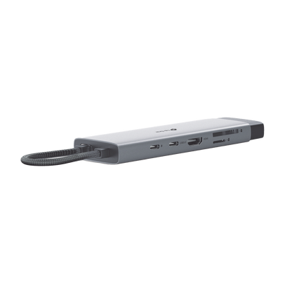 Adaptador HUB 9 en 1, 1 puerto USB-C entrada, 1 puerto HDMI 4K, 1 puerto Ethernet Gigabit, 1 puerto SD y MicroSD, 1 puerto USB-C y 3 puertos USB-A