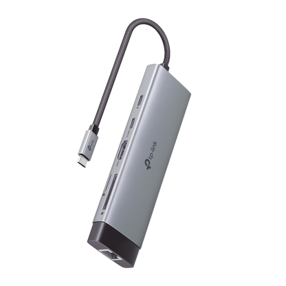 Adaptador HUB 9 en 1, 1 puerto USB-C entrada, 1 puerto HDMI 4K, 1 puerto Ethernet Gigabit, 1 puerto SD y MicroSD, 1 puerto USB-C y 3 puertos USB-A