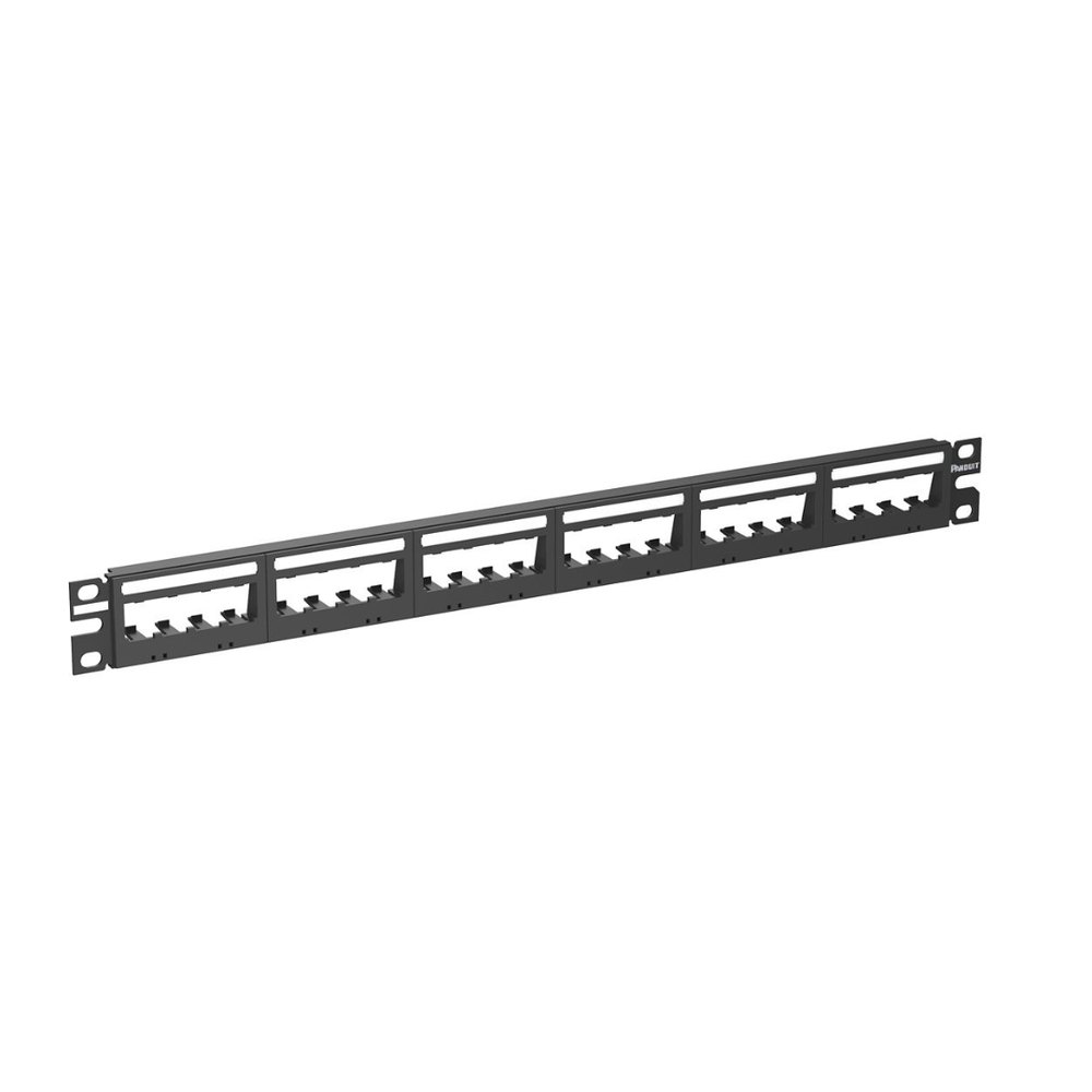 Panel de Parcheo Modular Mini-Com (Sin Conectores), Ultimate ID�, Plano, Sin Blindaje, Con Etiqueta y Cubierta, de 24 Puertos, 1UR