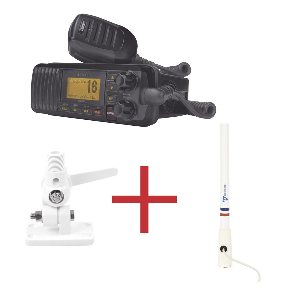 Kit de radio UM385BK | mas antena marina de fibra de vidrio TX-5206-SYS y soporte para antena 4186