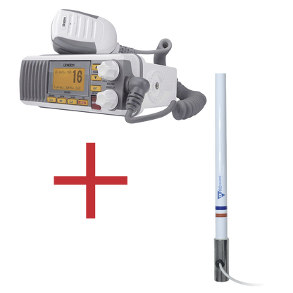 Kit de radio UM385 | mas antena marina de fibra de vidrio TX-5101-SYS fabricada en fibra de vidrio con base roscable de acero inoxidable