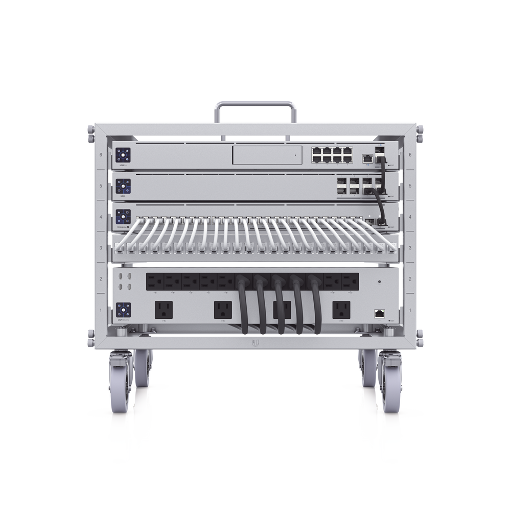 Rack Abierto 6U Compacto y Apilable sin Herramientas para Equipos UniFi, Ensamblaje Toolless, Ruedas con Seguro y Expansión a 12U con Kit de Apilado