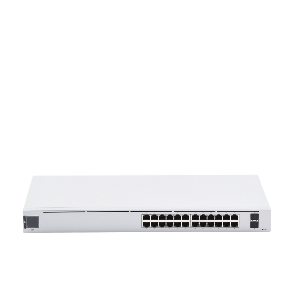 UniFi Switch USW-24, Capa 2 de 24 puertos 10/100/1000 Mbps + 2 puertos 1G SFP, pantalla informativa
