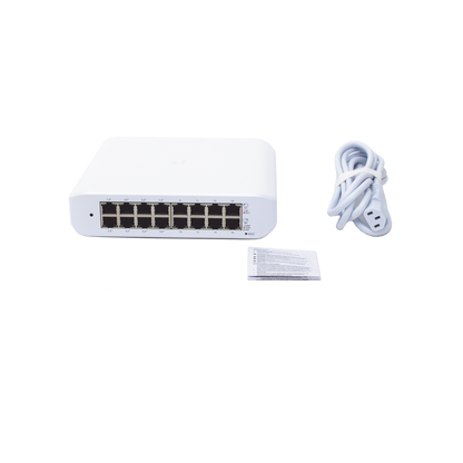 Switch UniFi Lite Administrable PoE de 16 Puertos 10/100/1000 Mbps (8 puertos 802.3af/at), 45 W
