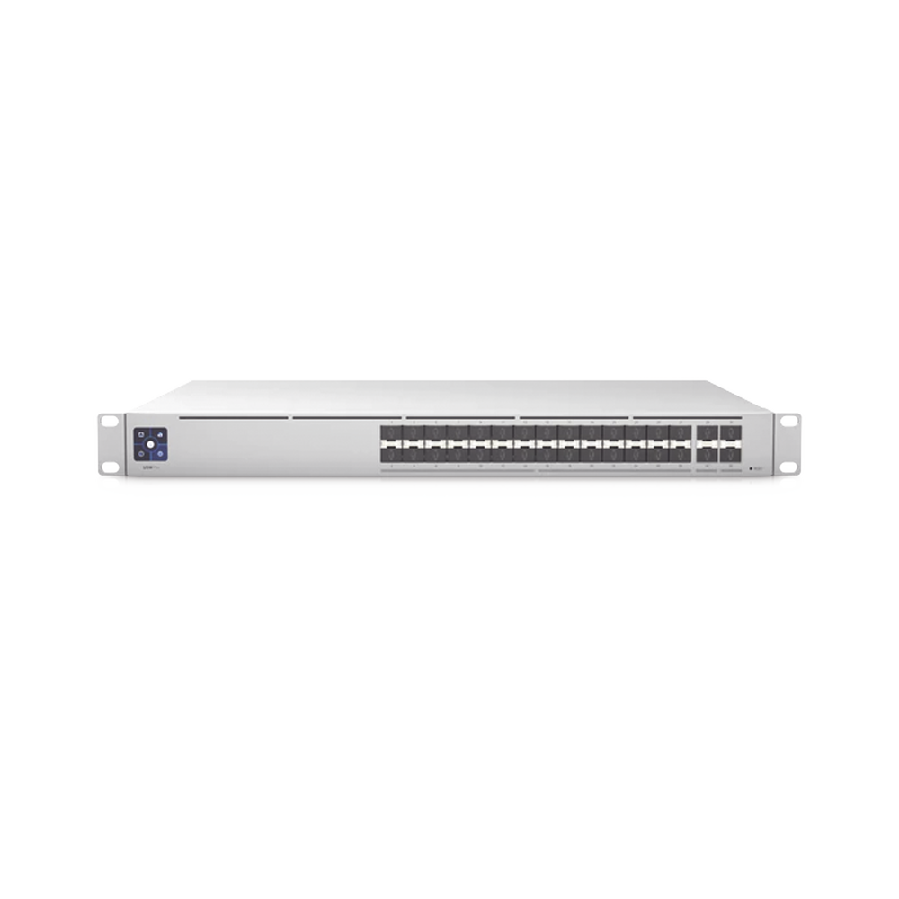 UniFi Switch PRO Aggregation Capa 3 para fibra óptica con 28 puertos SFP+ (10G) y 4 puertos SFP28 (25G), pantalla informativa