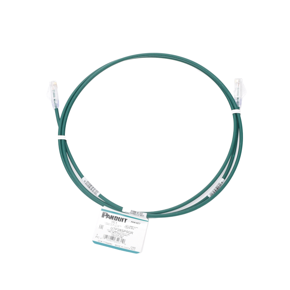 Cable de Parcheo TX6, UTP Cat6, Diámetro Reducido (28AWG), Color Verde, 1.52 Metros (5 Pies)