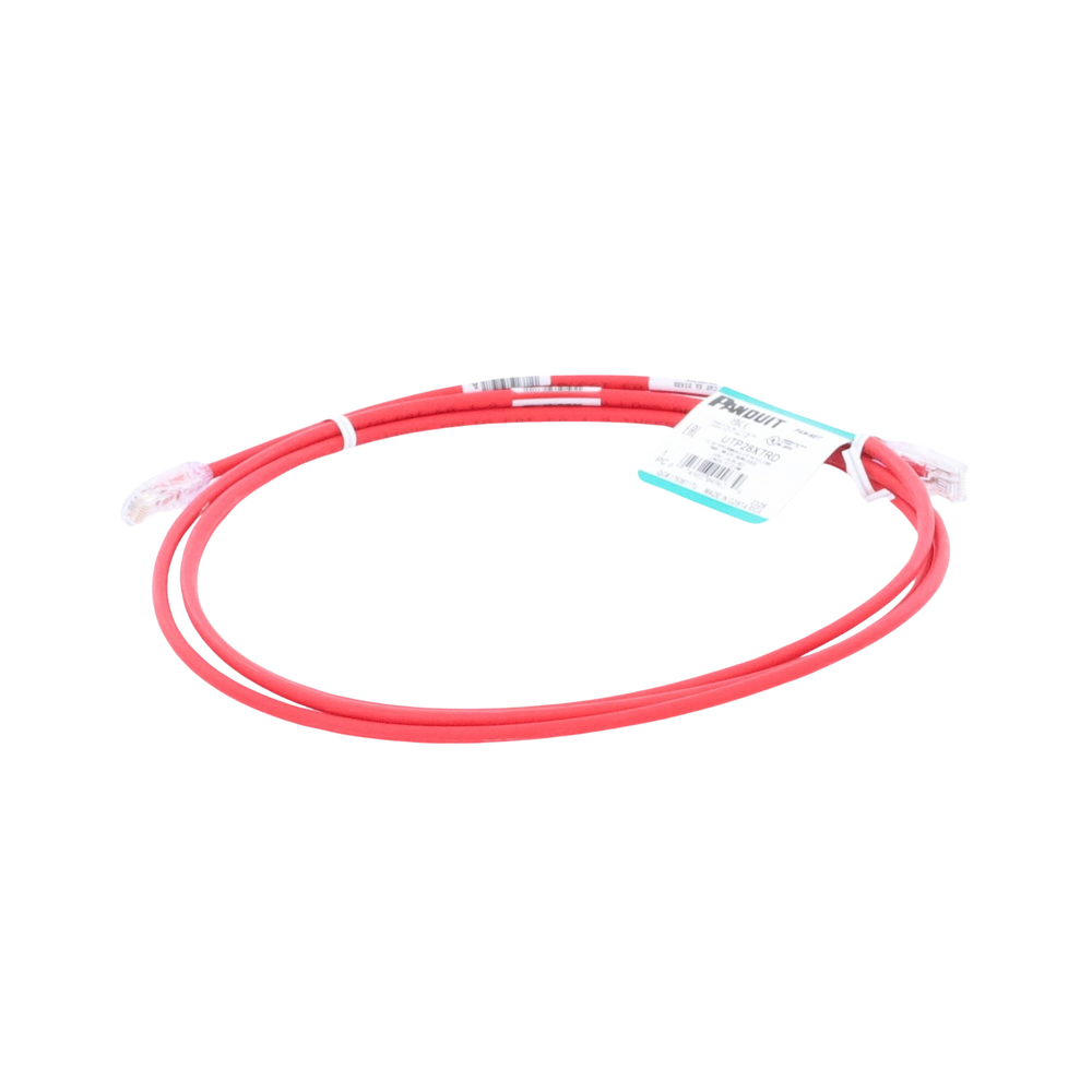 Cable de Parcheo UTP Cat6A, CM/LSZH, Diámetro Reducido (28AWG), Color Rojo, 2.13 Metros (7 Pies)