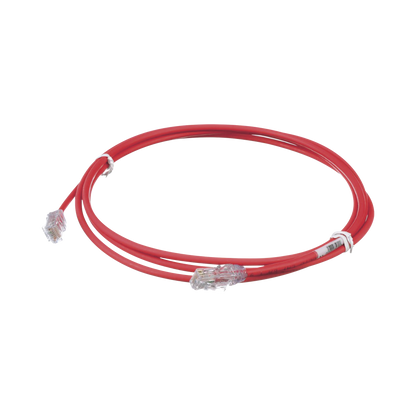 Cable de Parcheo UTP Cat6A, CM/LSZH, Diámetro Reducido (28AWG), Color Rojo, 2.13 Metros (7 Pies)