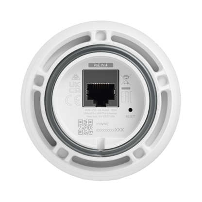 Cámara IP UniFi G5 Bullet 2k (4MPX), 30 FPS, para interior/exterior IP55 resistencia IK04 / micrófono / visión nocturna IR hasta 9 mts / detecciones inteligentes