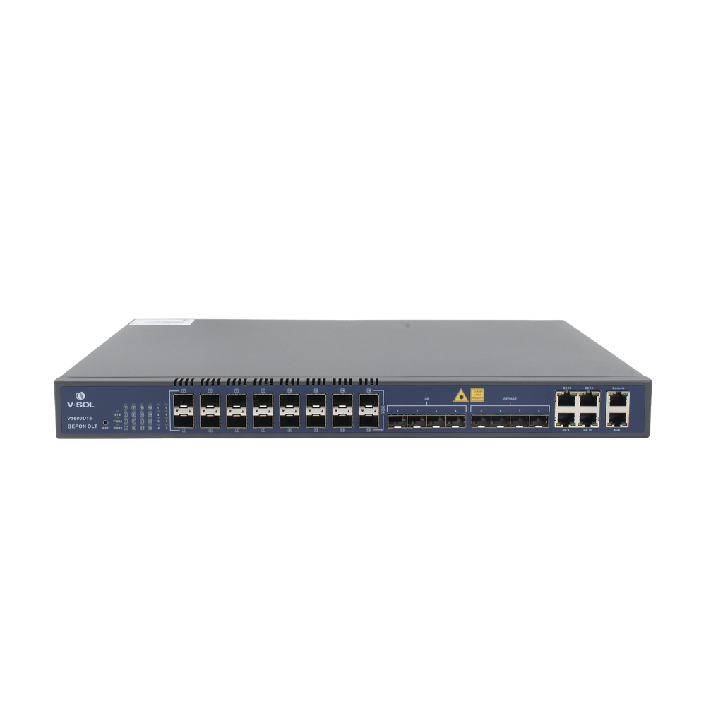 OLT de 16 puertos EPON con 12 puertos Uplink (4 puertos Gigabit Ethernet + 4 puertos SFP + 4 puertos SFP+) , hasta 1,024 ONUS