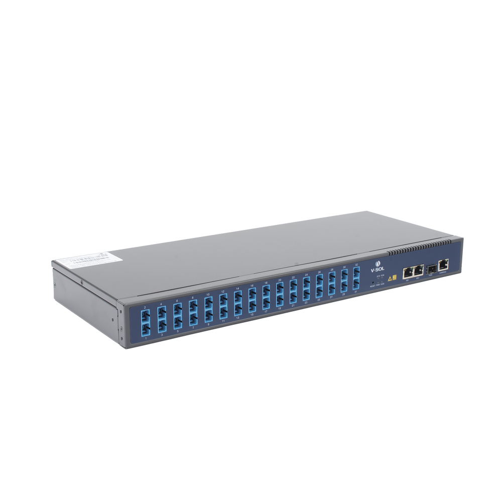 OLT de 1 GPON puerto con Splitter de 1 a 32 SC/UPC Incluido  + 3 puertos Uplink (2 puertos Gigabit Ethernet + 1 puerto SFP/SFP+) , hasta 128 ONUS