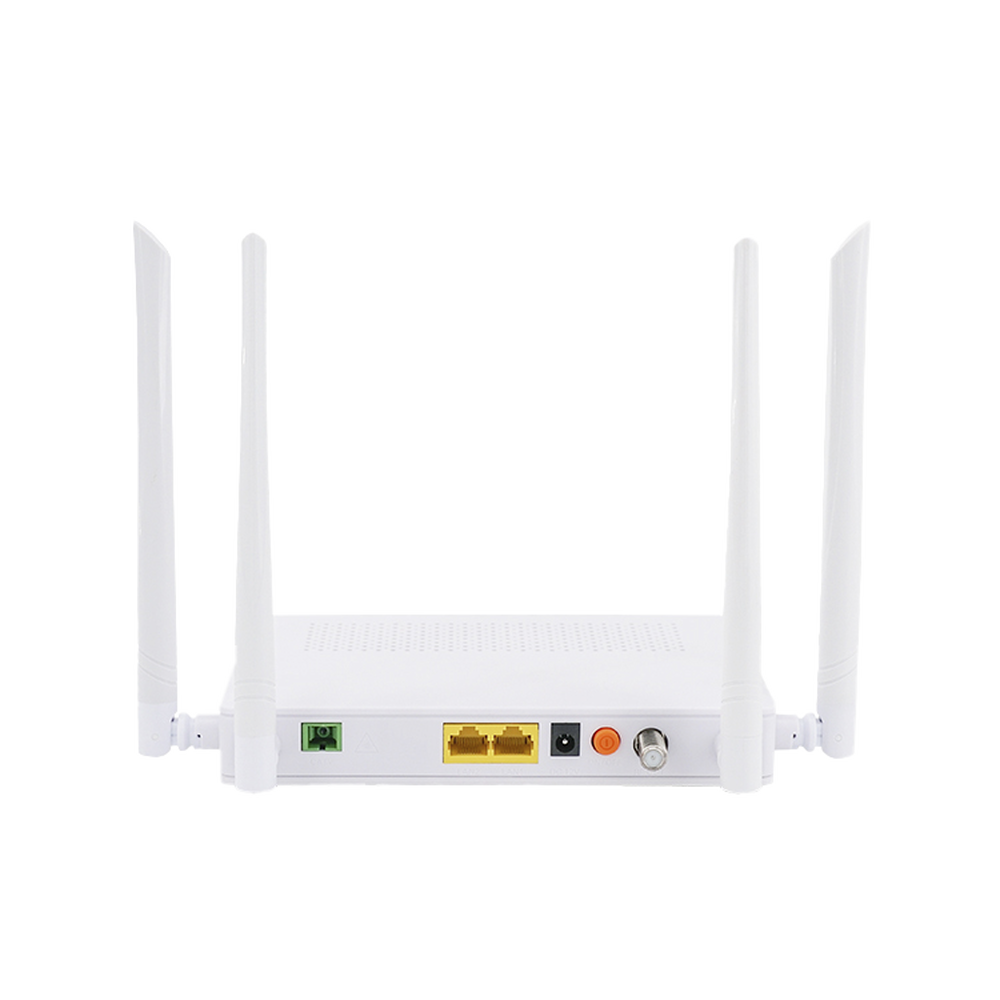 ONU Dual GPON/EPON / Wi-Fi Doble Banda 2.4 y 5 GHz / Soporta MESH / 2 Puertos Gigabit / 1 Puerto PON SC/APC / 1 puerto CATV / Hasta 1200 Mbps vía Wi-Fi