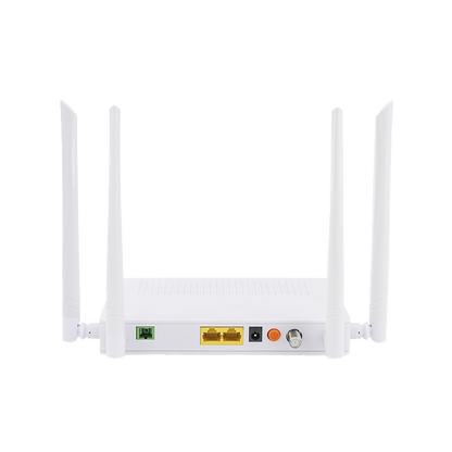 ONU Dual GPON/EPON / Wi-Fi Doble Banda 2.4 y 5 GHz / Soporta MESH / 2 Puertos Gigabit / 1 Puerto PON SC/APC / 1 puerto CATV / Hasta 1200 Mbps vía Wi-Fi