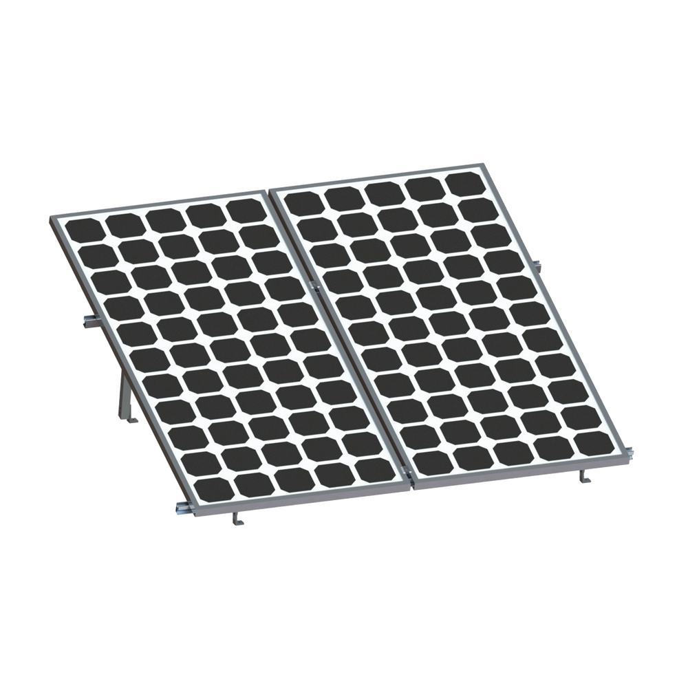 Montaje para 2 Paneles Solares, Riel "8" de 2700mm para Módulos con Espesor de 30-35mm, Velocidad de Viento Máx. 136km/h