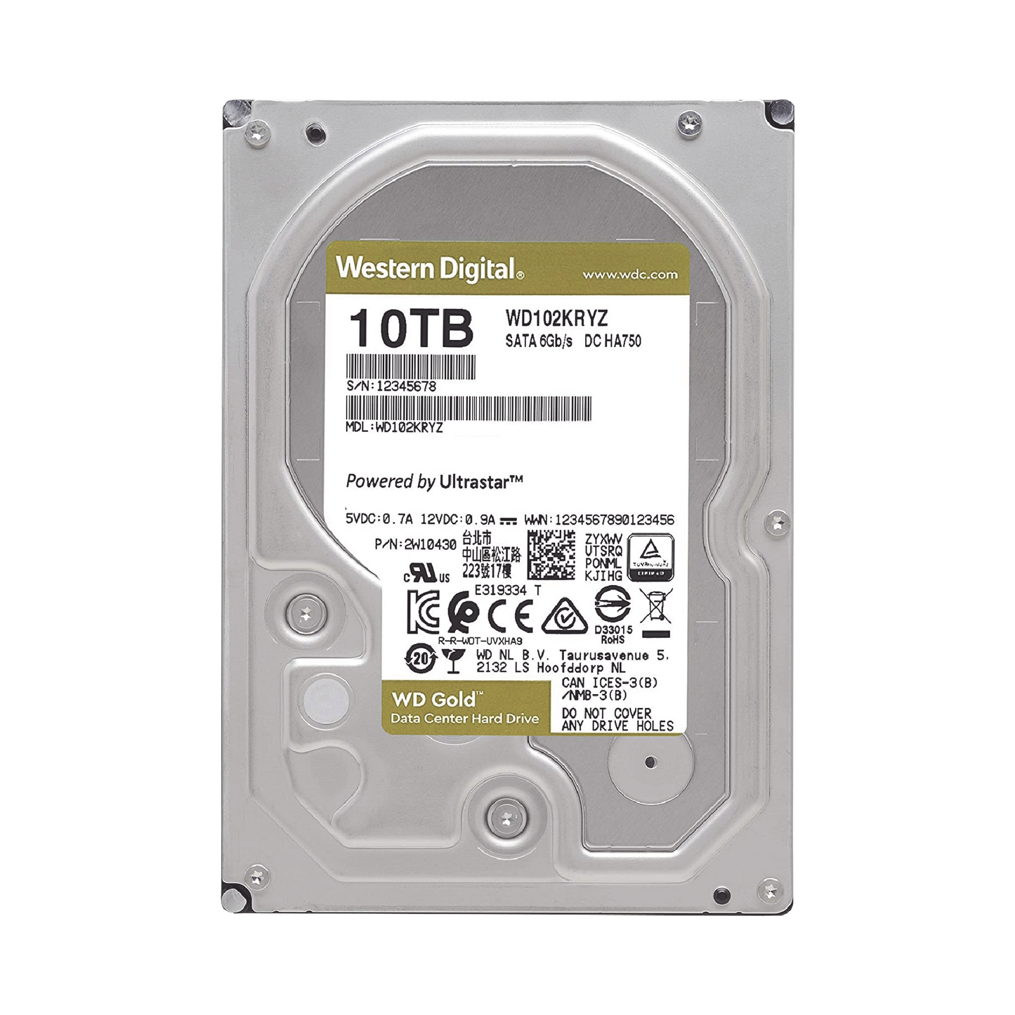 Disco Duro Gold de 10 TB / 7200 RPM / Optimizado para NAS, RAID, Data Center y NVRs de Gran Capacidad / Uso 24-7 / Proteccion Antivibración / 5 Años de Garantia / HelioSeal