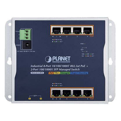 Switch Industrial PoE Administrable de Pared Capa 2, 8 Puertos Gigabit PoE 802.3at y 2 Puertos 100/1000X SFP