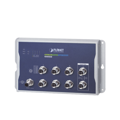 Switch Industrial Tipo Plano, Capa 2, 8 Puertos M12 10/100/1000T, Con Modo Bypass, Carcasa IP40