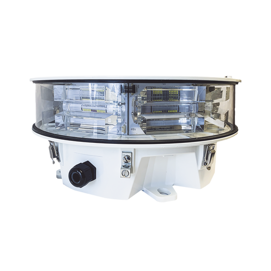 Baliza LED de Obstáculos Intensidad Media STAR Series / 20.000 cd Blanco/ 360° Cobertura Horizontal / IR Incluido 246 mW/sr / IP66 NEMA 4 / AC