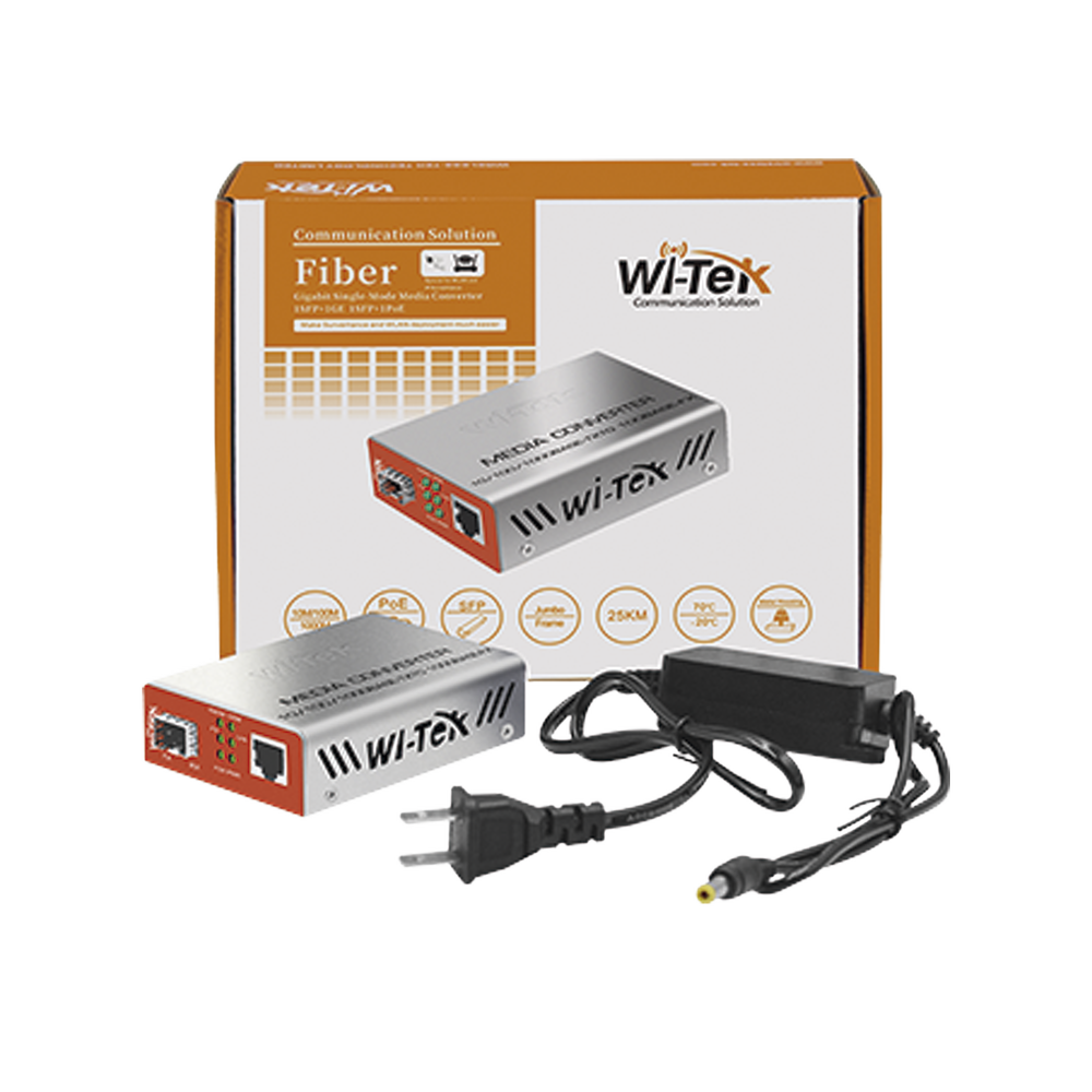 Convertidos de medios / 1 puerto RJ45 100/1000 Mbps PoE Out 802.3af/at / 1 SFP 1000Mbps / hasta 25 Km