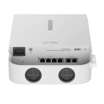 Switch PoE para exterior / Administración en la nube / Con 4 puertos 10/100 Mbsp PoE af/at / 2 Puertos Uplink 10/100 MBPS /  Presupuesto 60 W / PoE hasta 250 metros / Soporta protocolo ONVIF