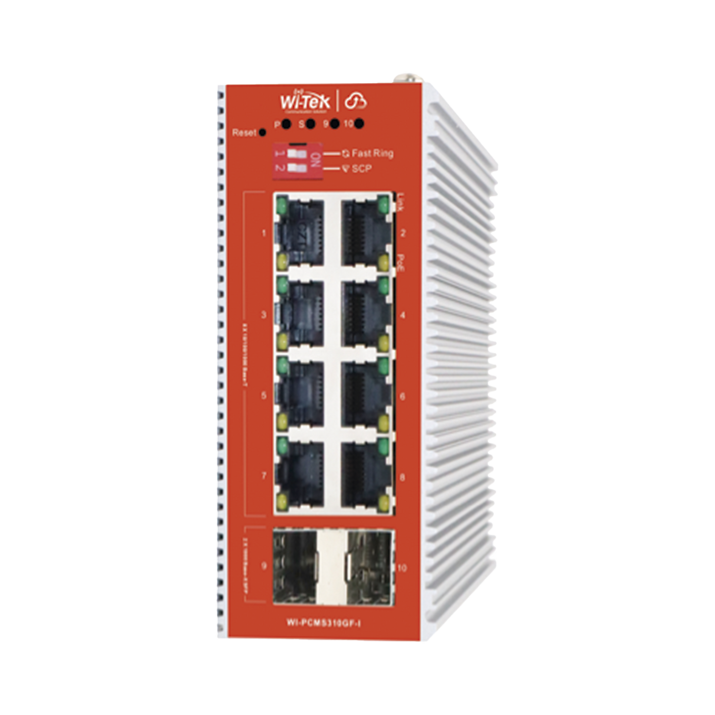 Switch L2+ PoE Industrial / Administración Cloud-Web-CLI / 8 Puertos PoE af/at 100/1000 Mbps / 2 Puertos SFP Gigabit / Presupuesto PoE 120 W / Protocolo ERSP (redundancia enlaces)