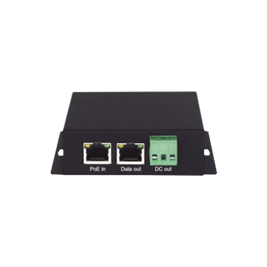 Splitter PoE / 1 Puerto PoE Entrada / 1 Puerto Salida Datos / 1 Salida de 12 Vcc, 2A / Presupuesto PoE 30W /