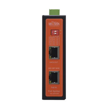 Splitter PoE IN hasta 90 W / Salida DC 12v/16V/24v o 48V / Carcasa metálica / Industrial soporte para riel DIN / Aplicaciones CCTV
