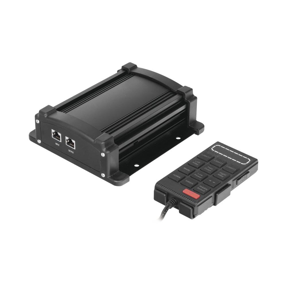 Sirena Vehicular de 100W de Potencia Con Controlador Unimando, Micrófono, Control de Tonos y Patrones de destello de Barras de Luces Serie X67 / X75