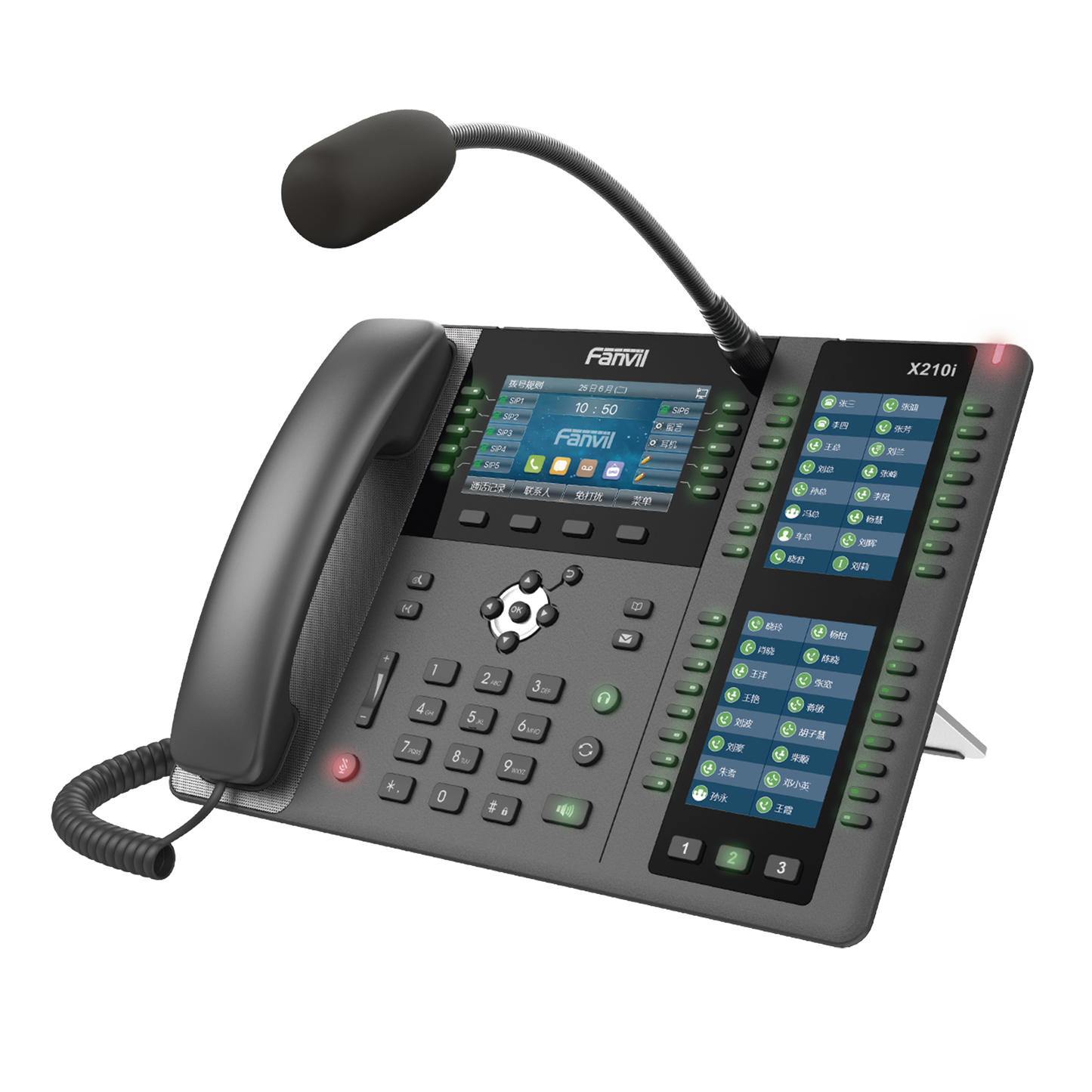 Teléfono empresarial IP hasta 20 lineas SIP, micrófono exterior, 106 botones DSS, Bluetooth integrado para diademas, puertos Gigabit, soporta recepción video, PoE