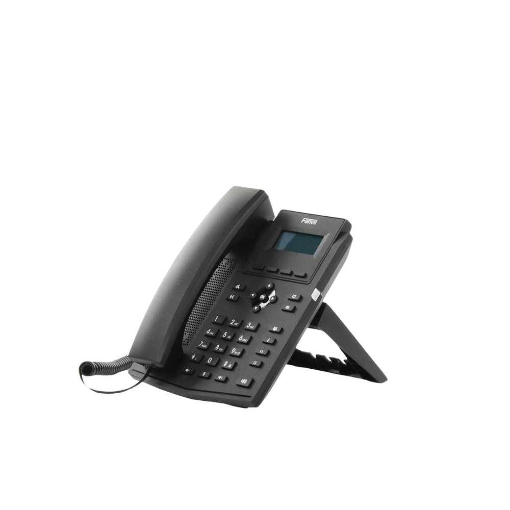 Teléfono IP empresarial para 2 lineas SIP con pantalla LCD,  Puertos Gigabit, Códec Opus, conferencia de 6 vías, PoE.