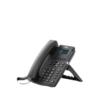 Teléfono IP empresarial para 2 lineas SIP con pantalla LCD,  Puertos Gigabit, Códec Opus, conferencia de 6 vías, PoE.