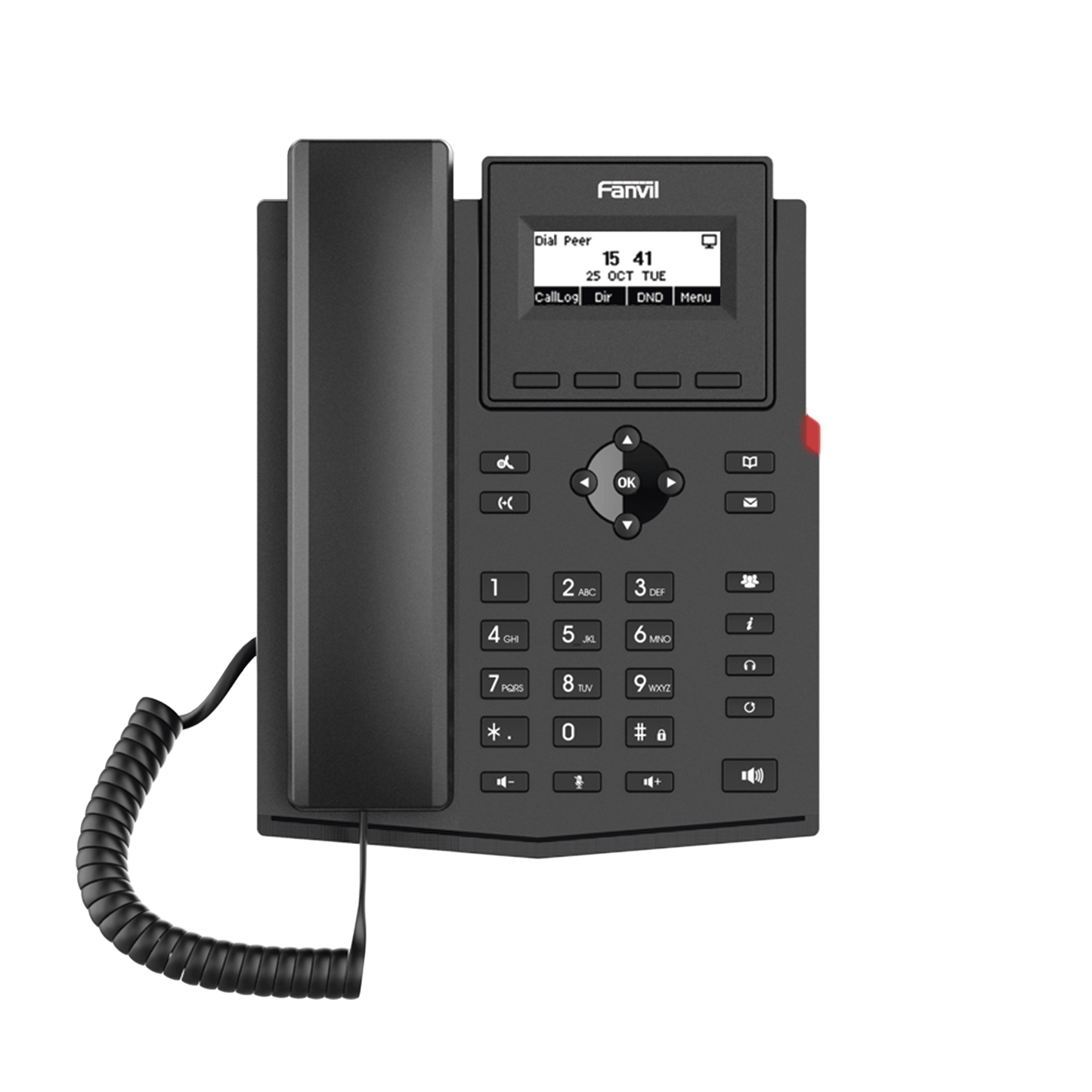 Teléfono IP empresarial para 2 lineas SIP con pantalla LCD,  Puertos Gigabit, Códec Opus, conferencia de 6 vías, PoE.