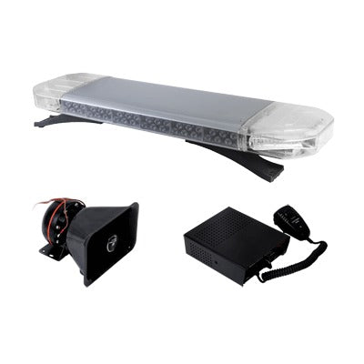 Kit básico para equipar unidades de Seguridad Pública (Barra de Luces Rojo-Azul, Sirena y Bocina)