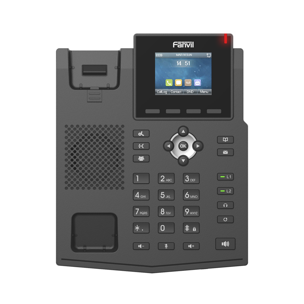 Teléfono IP empresarial para 4 líneas SIP con pantalla LCD de 2.4 pulgadas a color, Opus y conferencia de 6 participantes, PoE.