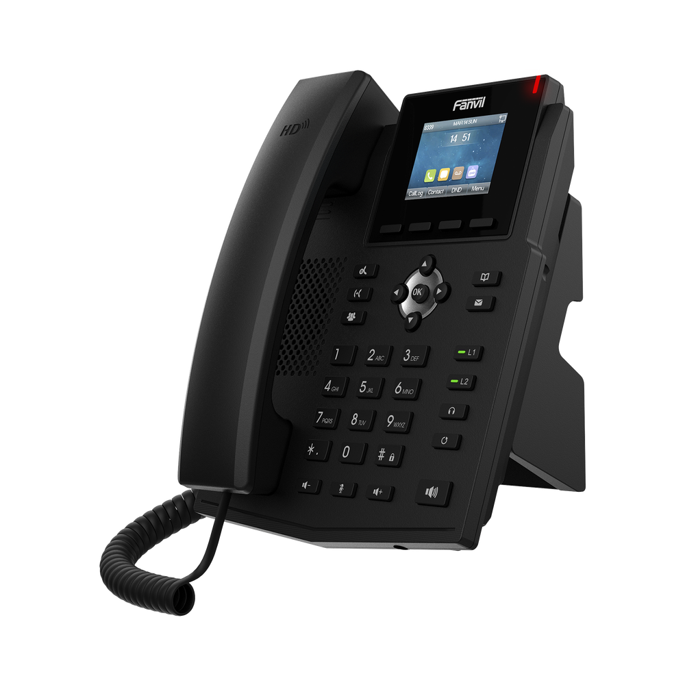 Teléfono IP empresarial para 4 líneas SIP con pantalla LCD de 2.4 pulgadas a color, Opus y conferencia de 6 participantes, PoE.