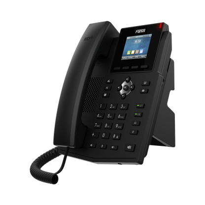Teléfono IP empresarial para 4 líneas SIP con pantalla LCD de 2.4 pulgadas a color, Opus y conferencia de 6 participantes, PoE.