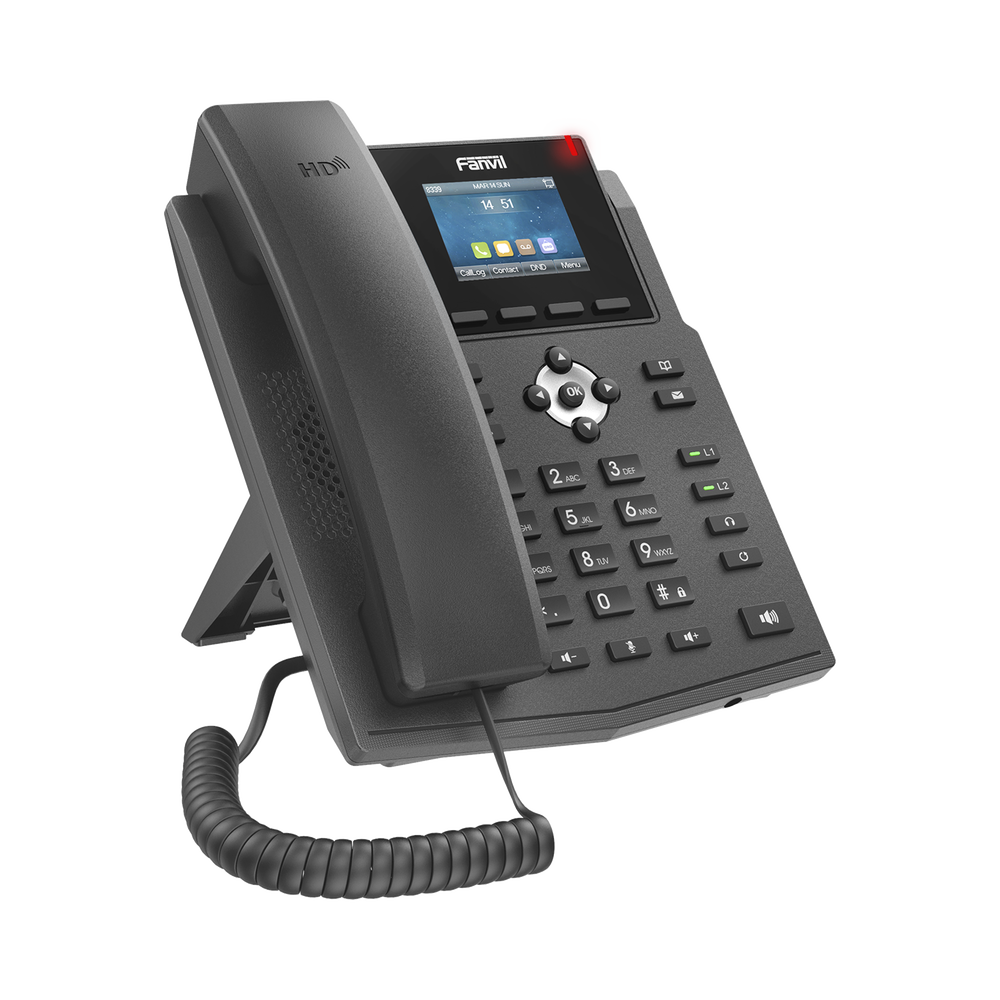 Teléfono IP empresarial para 4 líneas SIP con pantalla LCD de 2.4 pulgadas a color, Opus y conferencia de 6 participantes, PoE.
