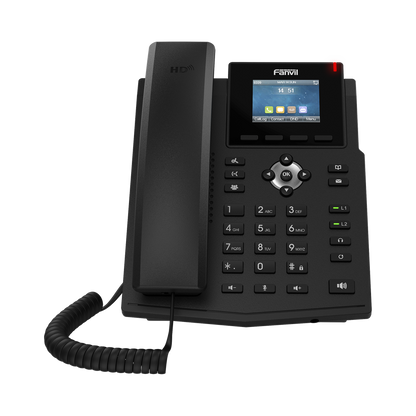Teléfono IP empresarial para 4 líneas SIP con pantalla LCD de 2.4 pulgadas a color, Opus y conferencia de 6 participantes, PoE.