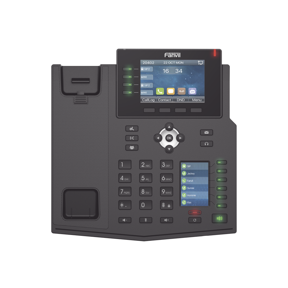 Teléfono IP Empresarial con Estándares Europeos, 16 líneas SIP con pantalla LCD a color 3.5", 30 teclas DSS/BLF, puertos Gigabit, IPv6, Opus y conferencia de 3 vías, PoE/DC