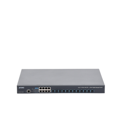 Switch Administrable Capa 3, 12 Puertos SFP de 10G, 8 Puertos 10/100/1000T, Con Alimentación Redundante (2 Fuentes de Alimentación AC).
