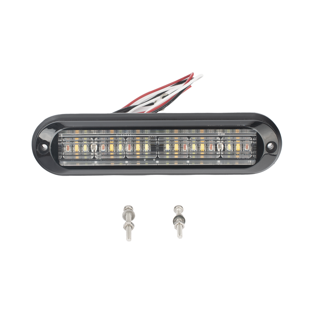Luz Auxiliar, Ultra Brillante, IP67, 18 LEDs, Tricolor, Color Rojo/Claro/Ambar, con mica transparente y bisel negro