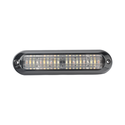 Luz Auxiliar, Ultra Brillante, IP67, 18 LEDs, Tricolor, Color Rojo/Claro/Ambar, con mica transparente y bisel negro