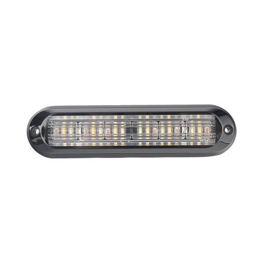 Luz Auxiliar, Ultra Brillante, IP67, 18 LEDs, Tricolor, Color Rojo/Claro/Ambar, con mica transparente y bisel negro