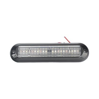 Luz Auxiliar, Ultra Brillante, IP67, 18 LEDs, Tricolor, Color Rojo/Claro/Azul, con mica transparente y bisel negro