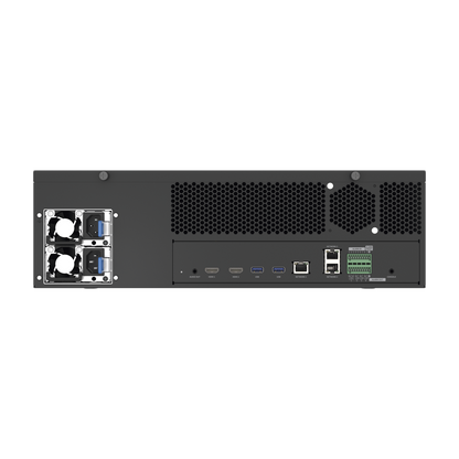NVR de 64 canales /  Hasta 32 MP / H.265 & Wisestream / Procesamiento 400 Mbps / 3 Puertos de Red / Raid 5-6 / 16 bahias para disco duro (no incluidos)